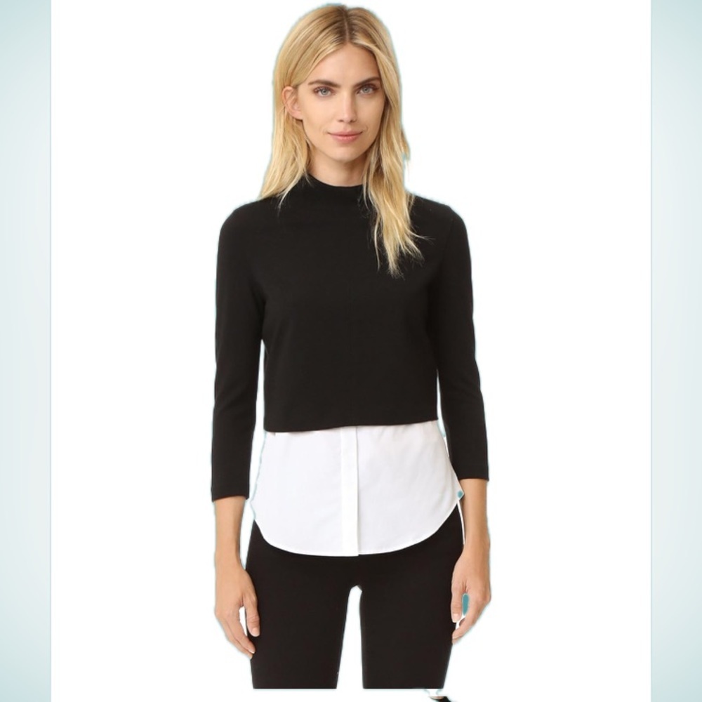 Theory Gracila FX Ponte layered blouse. Black/white. Size M. - Picture 2 of 9